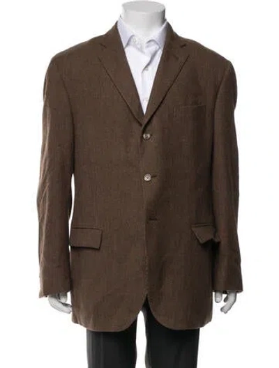 Pre-owned Polo Ralph Lauren Virgin Wool Tweed Pattern Blazer In Brown