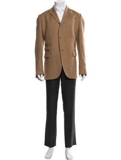 Pre-owned Polo Ralph Lauren Virgin Wool Tweed Pattern Blazer In Brown