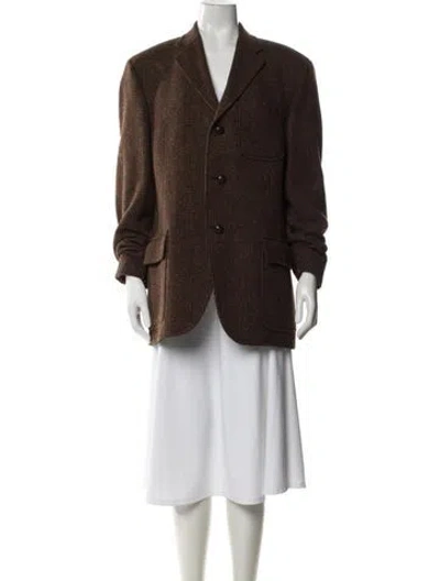 Pre-owned Polo Ralph Lauren Virgin Wool Tweed Pattern Jacket In Brown