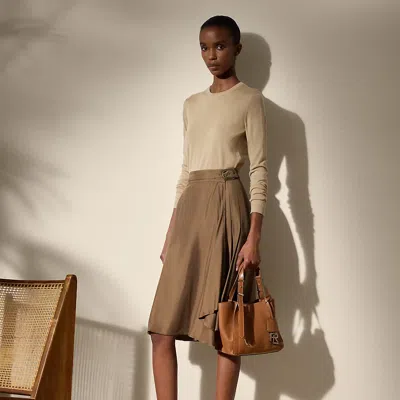 Polo Ralph Lauren Vivianne Pleated Silk Shantung Skirt In Cocoa