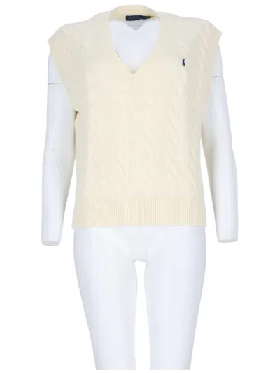 Polo Ralph Lauren V-neck Cable Knit Wool-cashmere Vest In White