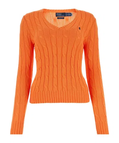 Polo Ralph Lauren V-neck Cable-knit Jumper In Orange