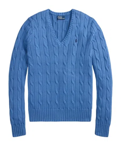 Polo Ralph Lauren V-neck Cotton Sweater In Blue