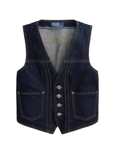 Polo Ralph Lauren V-neck Denim Waistcoat In Blue