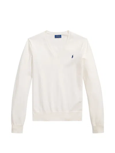 Polo Ralph Lauren V-neck Logo-embroidered Sweater In White