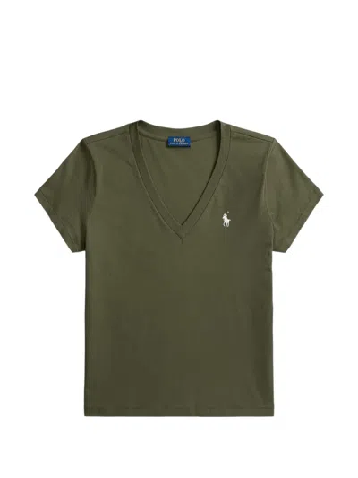 Polo Ralph Lauren V-neck Logo-embroidered T-shirt In Green