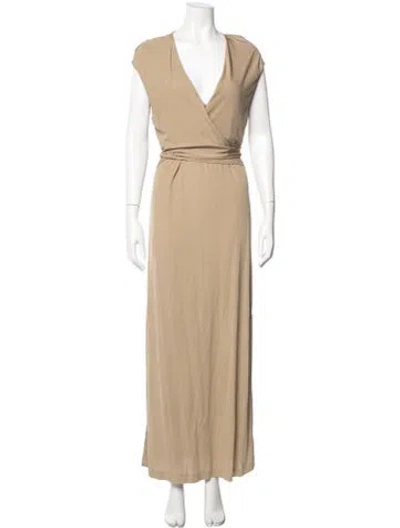 Pre-owned Polo Ralph Lauren V-neck Long Dress In Neutral