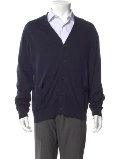 Pre-owned Polo Ralph Lauren V-neck Long Sleeve Cardigan In Blue