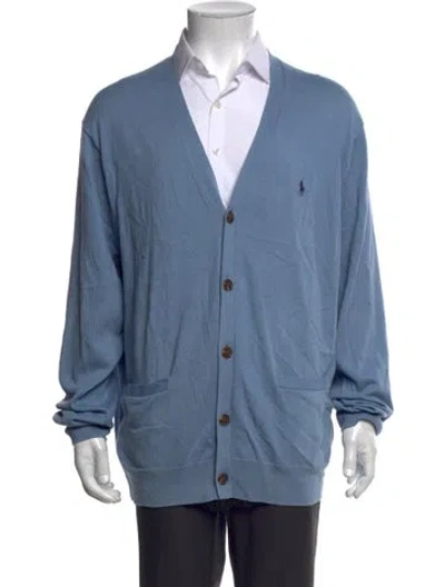 Pre-owned Polo Ralph Lauren V-neck Long Sleeve Cardigan In Blue