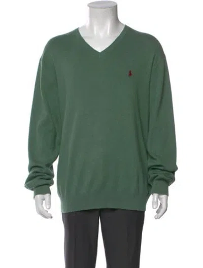 Pre-owned Polo Ralph Lauren V-neck Long Sleeve Pullover In Green