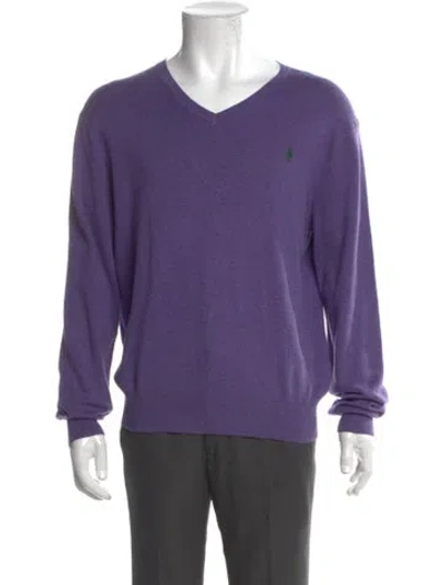 Pre-owned Polo Ralph Lauren V-neck Long Sleeve Pullover In Purple