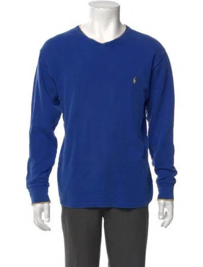 Pre-owned Polo Ralph Lauren V-neck Long Sleeve Sweatshirt In Blue