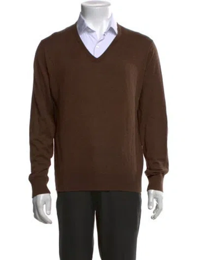 Pre-owned Polo Ralph Lauren V-neck Long Sleeve Sweatshirt In Brown