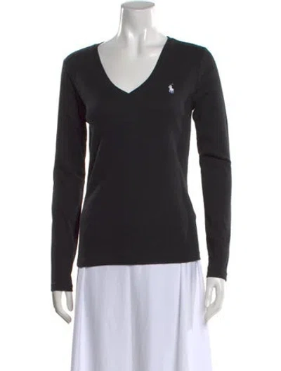 Pre-owned Polo Ralph Lauren V-neck Long Sleeve Top In Black