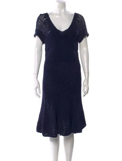 Pre-owned Polo Ralph Lauren V-neck Midi Length Dress In Blue