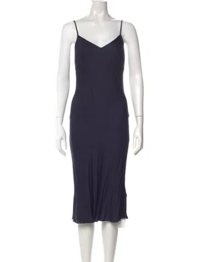 Pre-owned Polo Ralph Lauren V-neck Midi Length Dress In Blue
