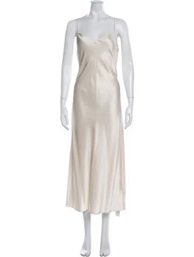 Pre-owned Polo Ralph Lauren V-neck Midi Length Dress In Neutral