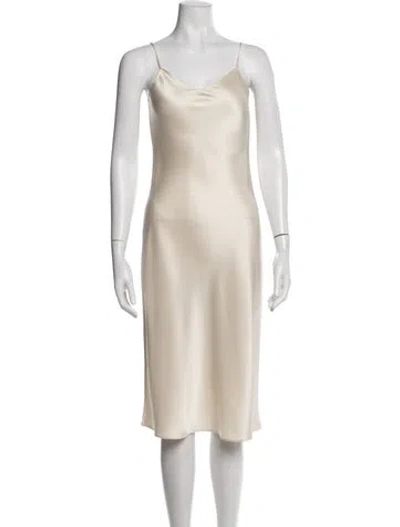 Pre-owned Polo Ralph Lauren V-neck Midi Length Dress In Neutrals