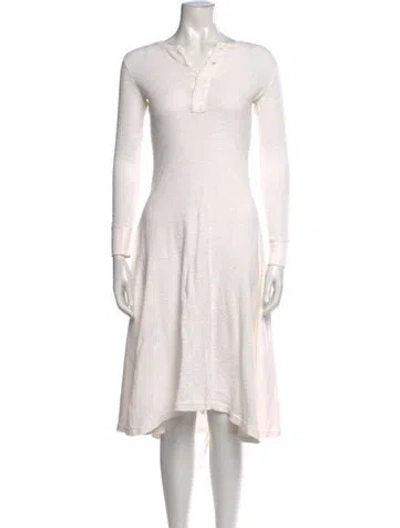 Pre-owned Polo Ralph Lauren V-neck Midi Length Dress In White