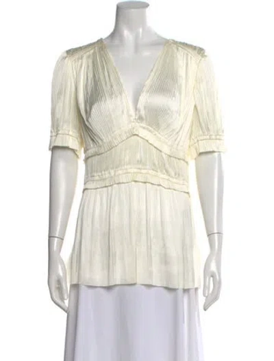 Pre-owned Polo Ralph Lauren V-neck Short Sleeve Blouse In White