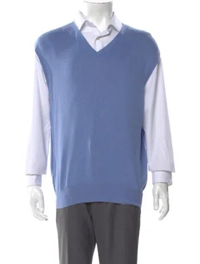 Pre-owned Polo Ralph Lauren V-neck Short Sleeve Sweater Vest In Blue