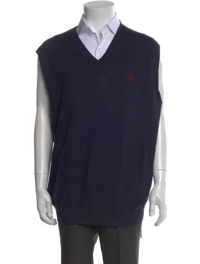 Pre-owned Polo Ralph Lauren V-neck Short Sleeve Sweater Vest In Blue