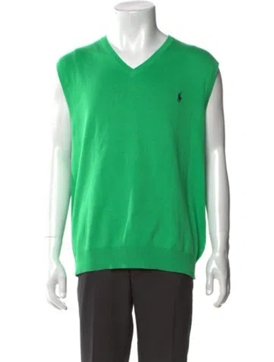 Pre-owned Polo Ralph Lauren V-neck Short Sleeve Sweater Vest In Green