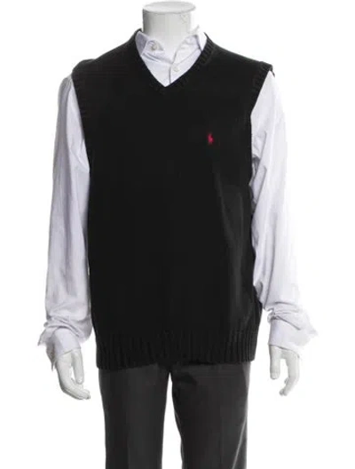 Pre-owned Polo Ralph Lauren V-neck Sleeveless Sweater Vest In Black