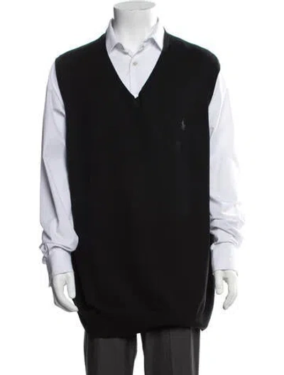 Pre-owned Polo Ralph Lauren V-neck Sleeveless Sweater Vest In Black