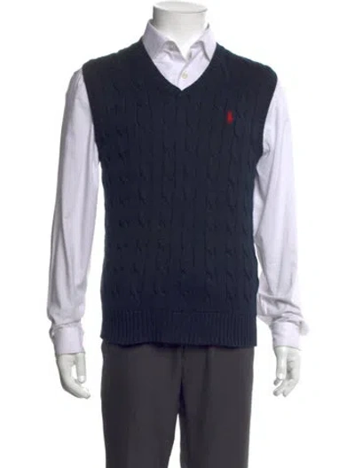 Pre-owned Polo Ralph Lauren V-neck Sleeveless Sweater Vest In Blue