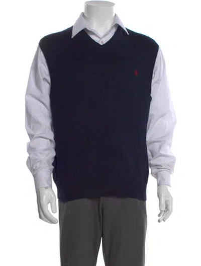 Pre-owned Polo Ralph Lauren V-neck Sleeveless Sweater Vest In Blue