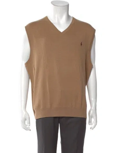 Pre-owned Polo Ralph Lauren V-neck Sleeveless Sweater Vest In Brown