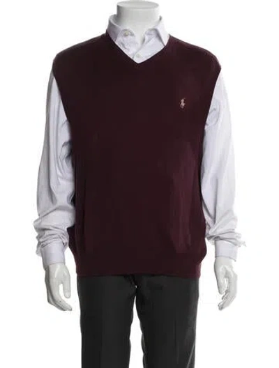 Pre-owned Polo Ralph Lauren V-neck Sleeveless Sweater Vest In Burgundy