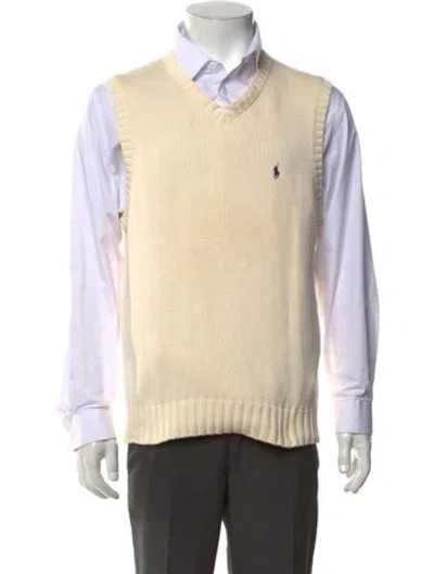 Pre-owned Polo Ralph Lauren V-neck Sleeveless Sweater Vest In Neutrals