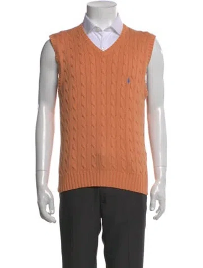 Pre-owned Polo Ralph Lauren V-neck Sleeveless Sweater Vest In Orange