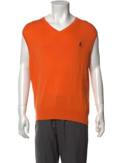 Pre-owned Polo Ralph Lauren V-neck Sleeveless Sweater Vest In Orange