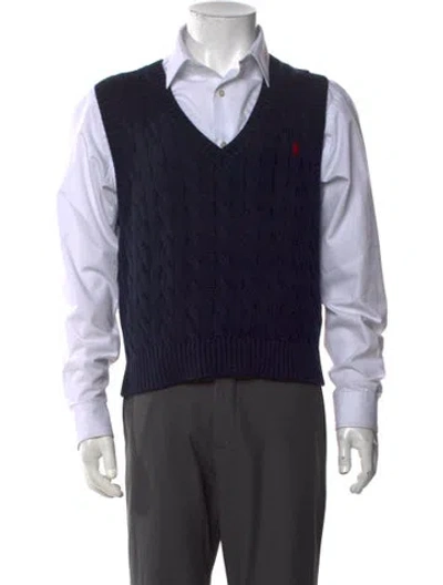 Pre-owned Polo Ralph Lauren V-neck Sleeveless Sweater Vest W/ Tags In Blue