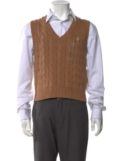 Pre-owned Polo Ralph Lauren V-neck Sleeveless Sweater Vest W/ Tags In Brown