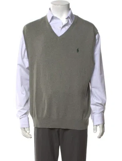 Pre-owned Polo Ralph Lauren V-neck Sleeveless Sweater Vest W/ Tags In Grey