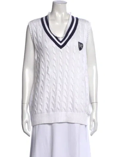 Pre-owned Polo Ralph Lauren V-neck Sweater In White