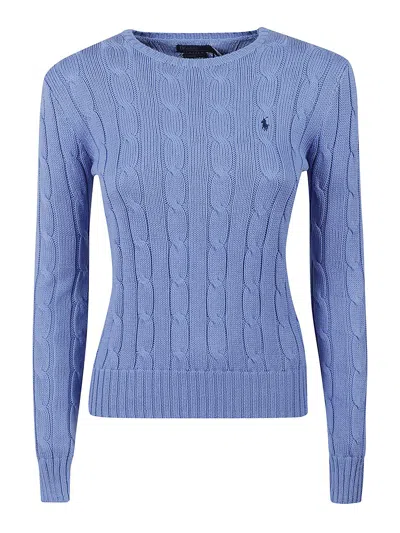 Polo Ralph Lauren Cable Knit Crewneck Sweater With Ribbed Trim In New Litch Blue