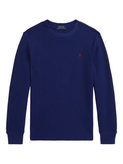 Polo Ralph Lauren Kids' Waffle-knit Crew-neck Sweatshirt In Blue