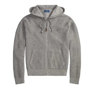 Pre-owned Polo Ralph Lauren Waffle Knit Full Zip Hybrid Sweater 'fawn Grey Heather' | Men's Size S