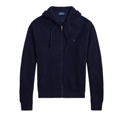 Pre-owned Polo Ralph Lauren Waffle Knit Full Zip Hybrid Sweater 'hunter Navy' | Blue | Men's Size L