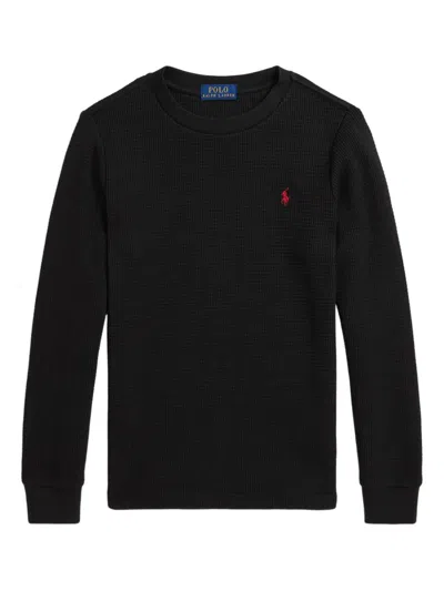 Polo Ralph Lauren Kids' Waffle-knit Sweatshirt In Black
