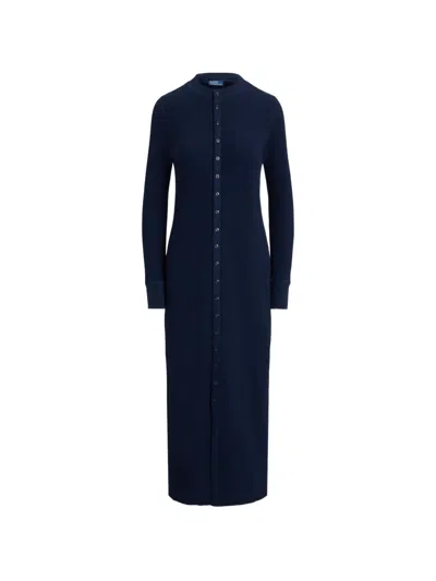 Polo Ralph Lauren Waffle-knit Cotton Maxi Dress In Blue