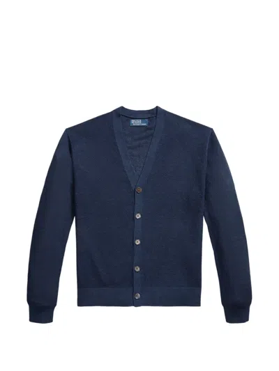 Polo Ralph Lauren Linen Cardigan V Neckline Long Sleeves In Blue