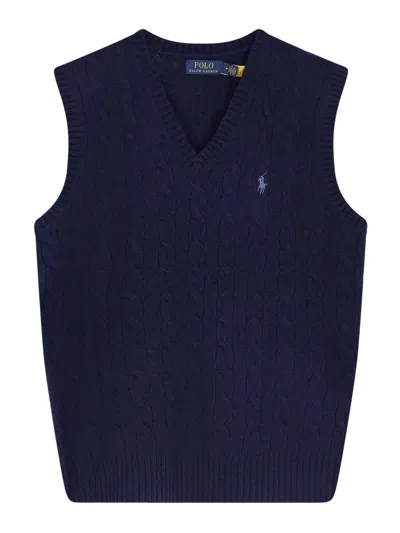Polo Ralph Lauren Waistcoat In Wool And Cashmere In Blue
