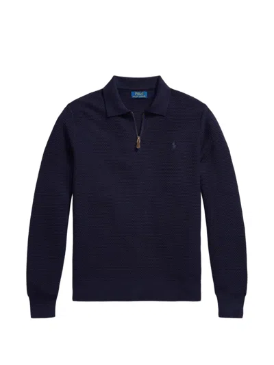 Polo Ralph Lauren Washable Wool Polo-collar Jumper In Blue