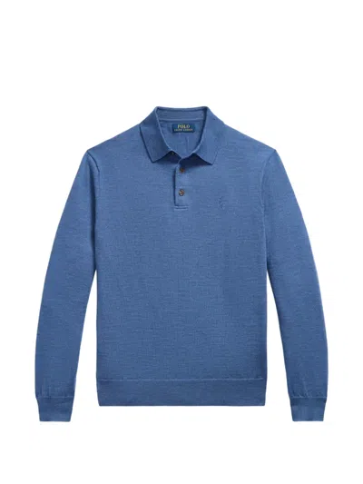 Polo Ralph Lauren Washable Wool Polo-collar Jumper In Blue